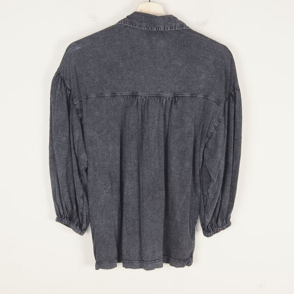 Anthropologie Pilcro Balloon Sleeve Button Pullover Washed Black Soft Blouse XS - Picture 2 of 9